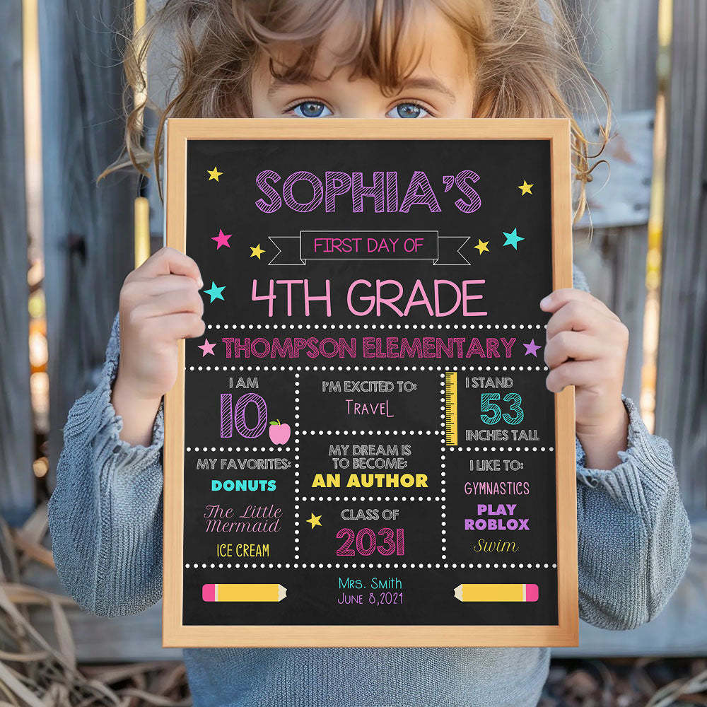 Personalized Back to School Sign First Day of School Sign Gift for Kids - Myphotowallet