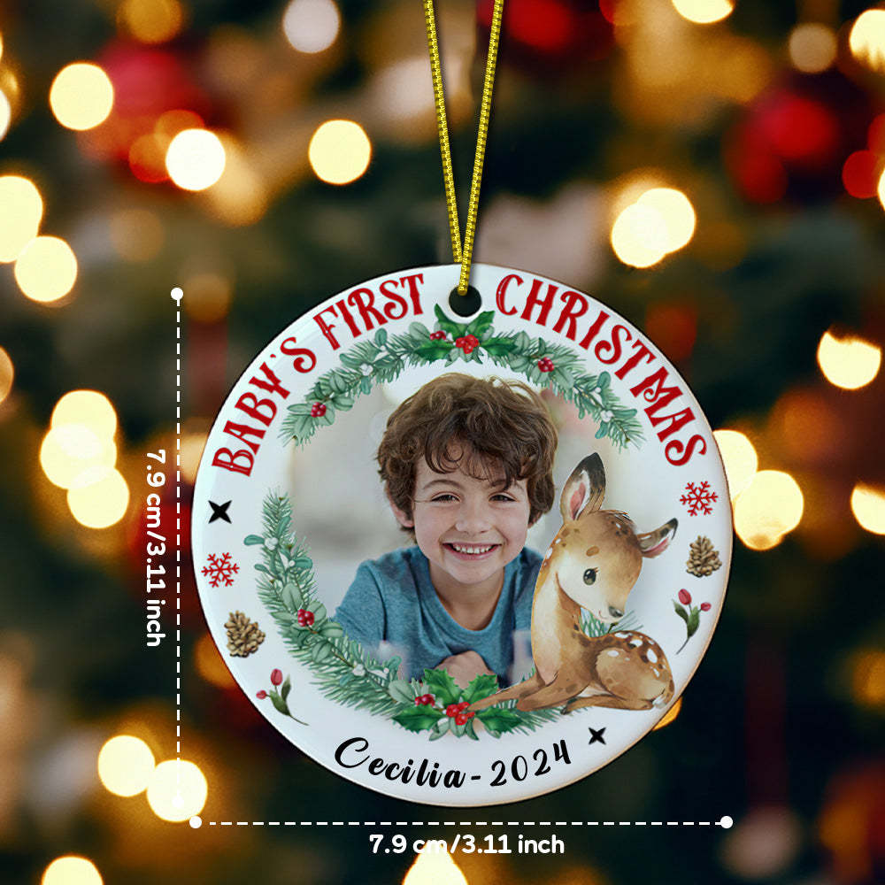 Personalized Baby's First Christmas Ornament with Photo Deer Christmas Ornament Gift for Kid - myphotowalletuk