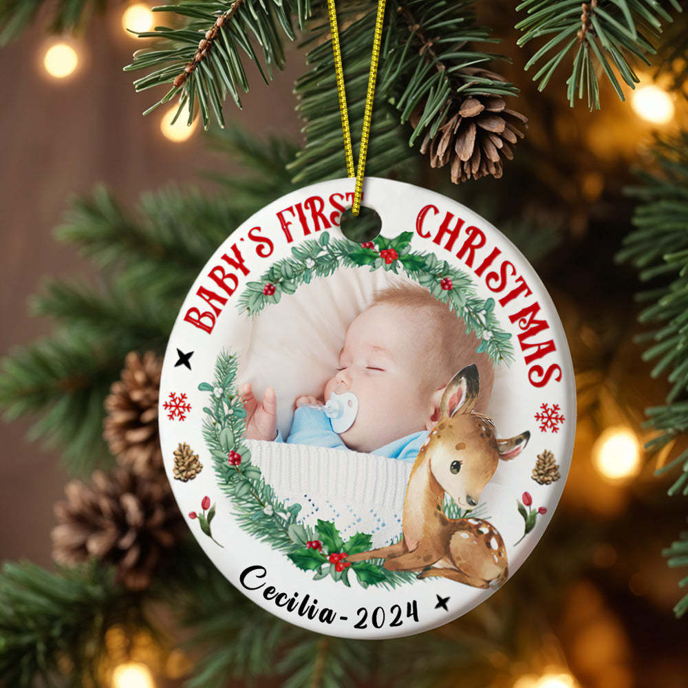 Personalized Baby's First Christmas Ornament with Photo Deer Christmas Ornament Gift for Kid - myphotowalletuk