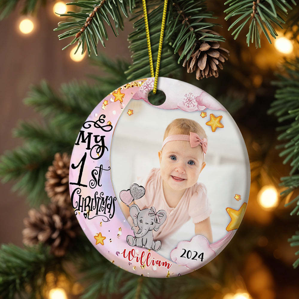 Personalized Baby's First Christmas Ornament Cute Elephant Christmas Ornament Gift for Kid - myphotowalletuk