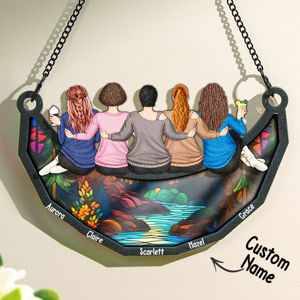 Mother and Daughter Sitting On The Moon - Personalized Window Hanging Suncatcher Ornament