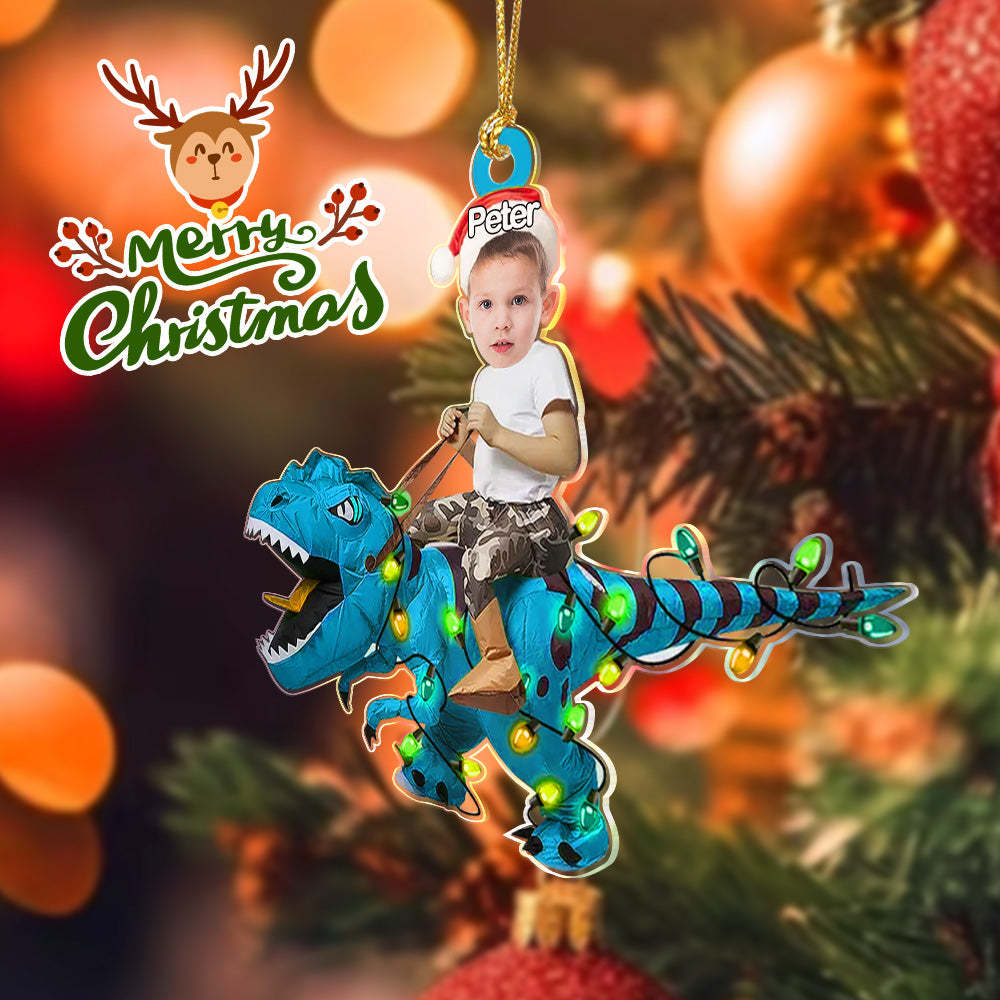 Personalized Cute Kid Rides The Dinosaurus Ornament Christmas Gift for Kids -