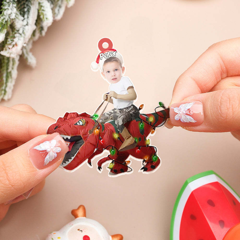 Personalized Cute Kid Rides The Dinosaurus Ornament Christmas Gift for Kids -