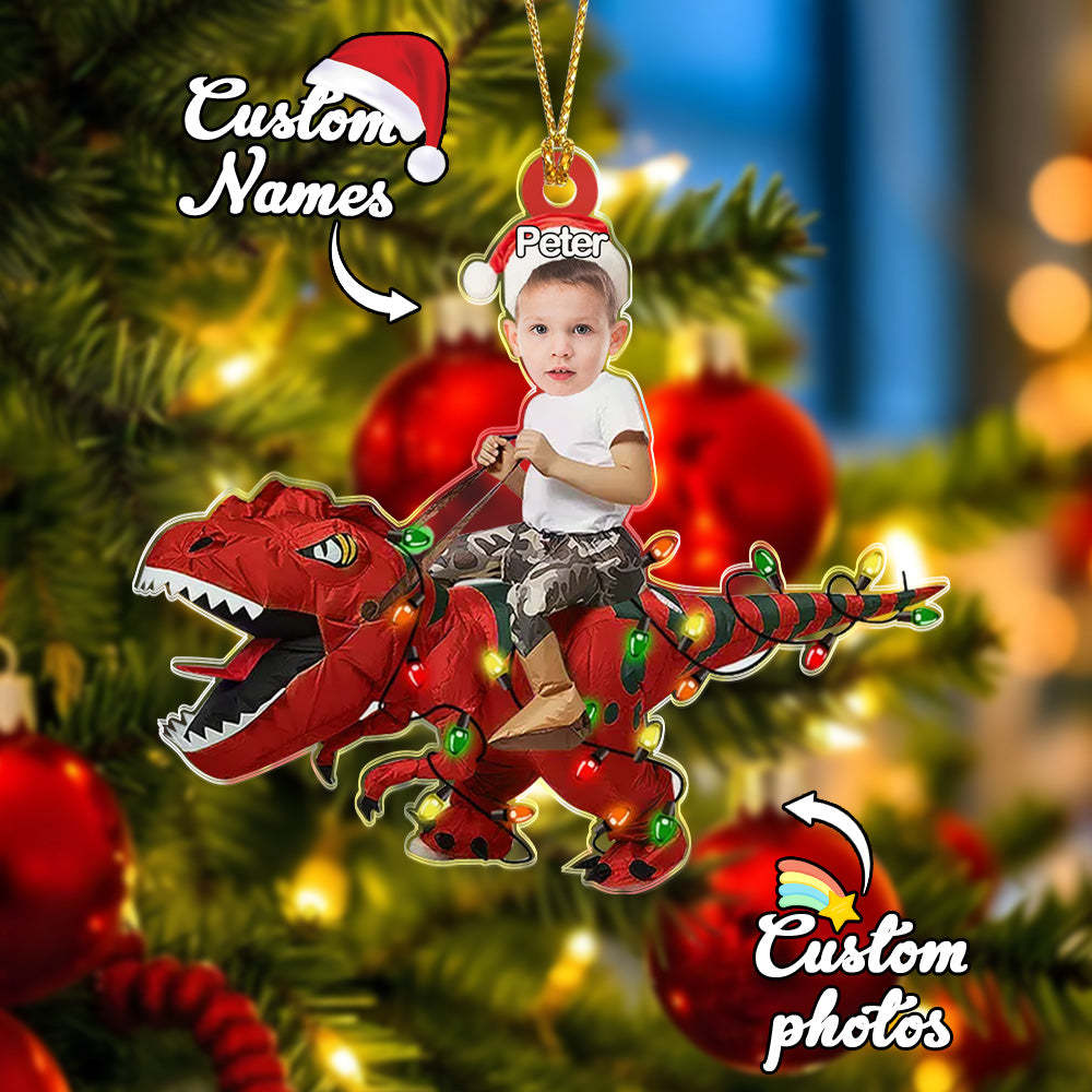 Personalized Cute Kid Rides The Dinosaurus Ornament Christmas Gift for Kids -