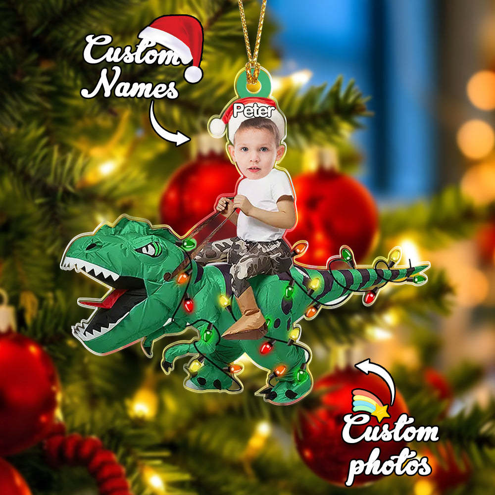 Personalized Cute Kid Rides The Dinosaurus Ornament Christmas Gift for Kids -