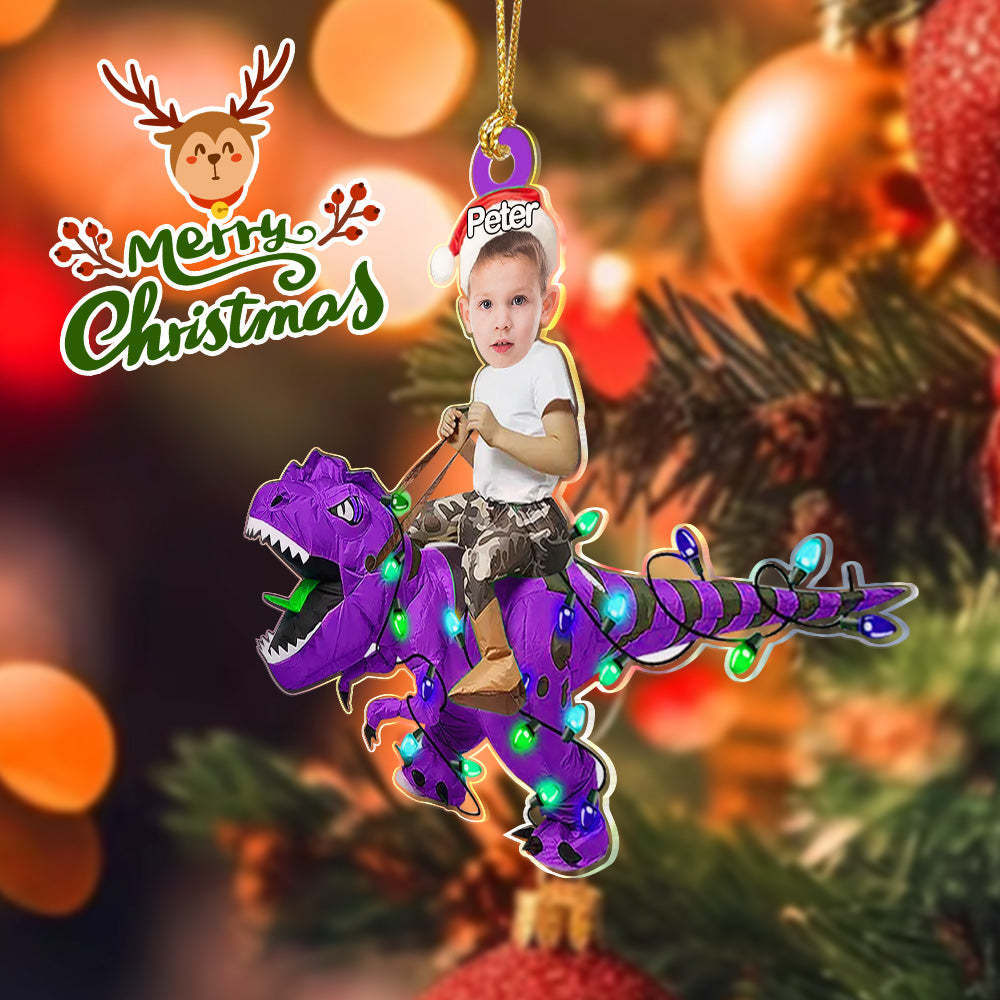 Personalized Cute Kid Rides The Dinosaurus Ornament Christmas Gift for Kids -