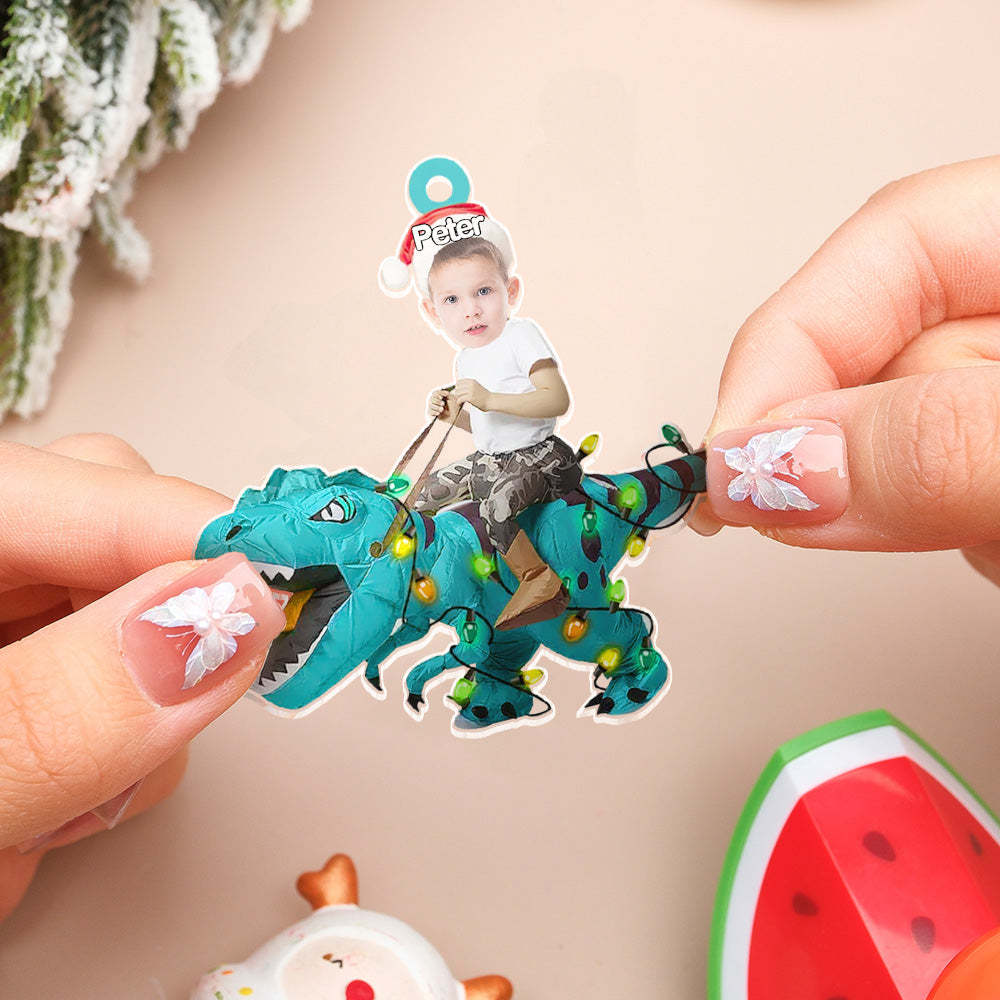 Personalized Cute Kid Rides The Dinosaurus Ornament Christmas Gift for Kids -