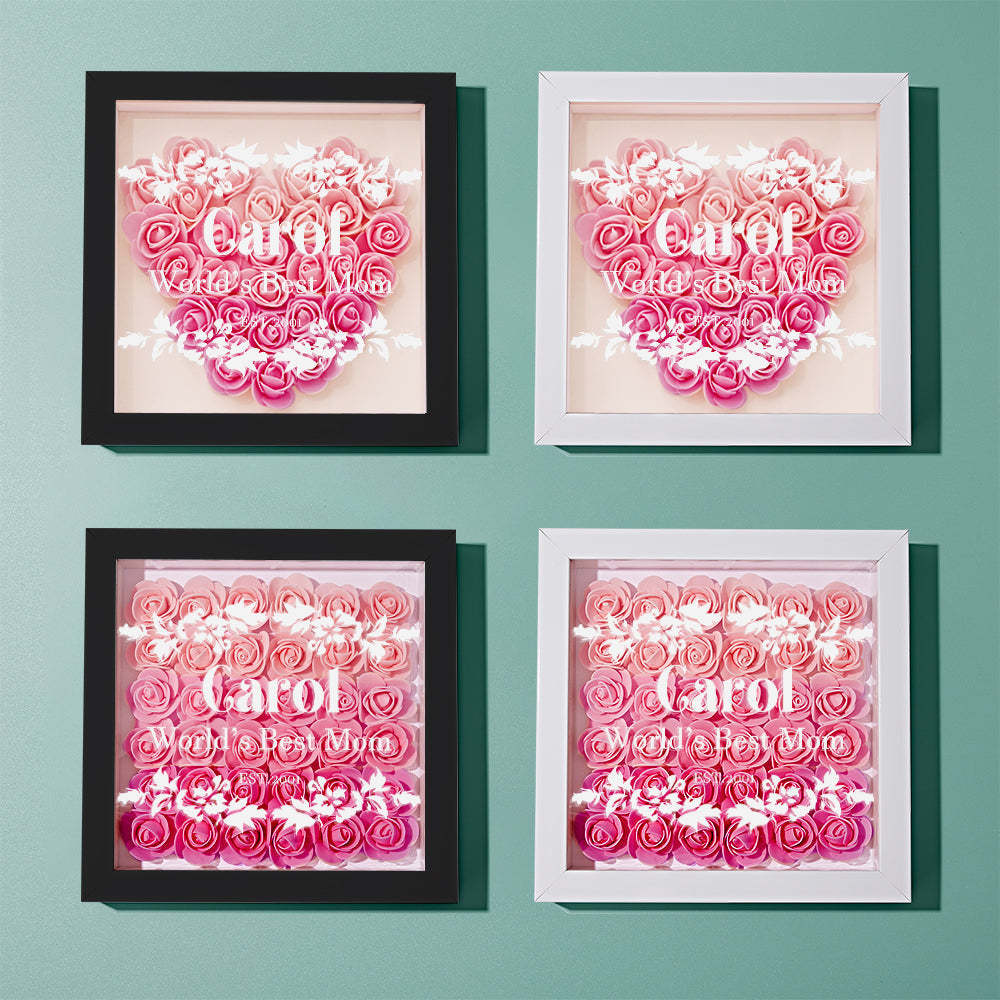 Custom Flower Shadow Box Personalized Gradient Pink Flower Shadowbox Frame Gift for Mom - myphotowalletuk