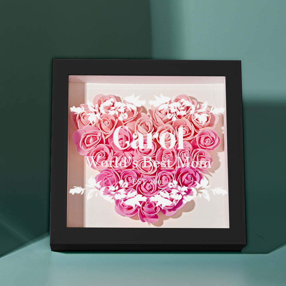 Custom Flower Shadow Box Personalized Gradient Pink Flower Shadowbox Frame Gift for Mom - myphotowalletuk