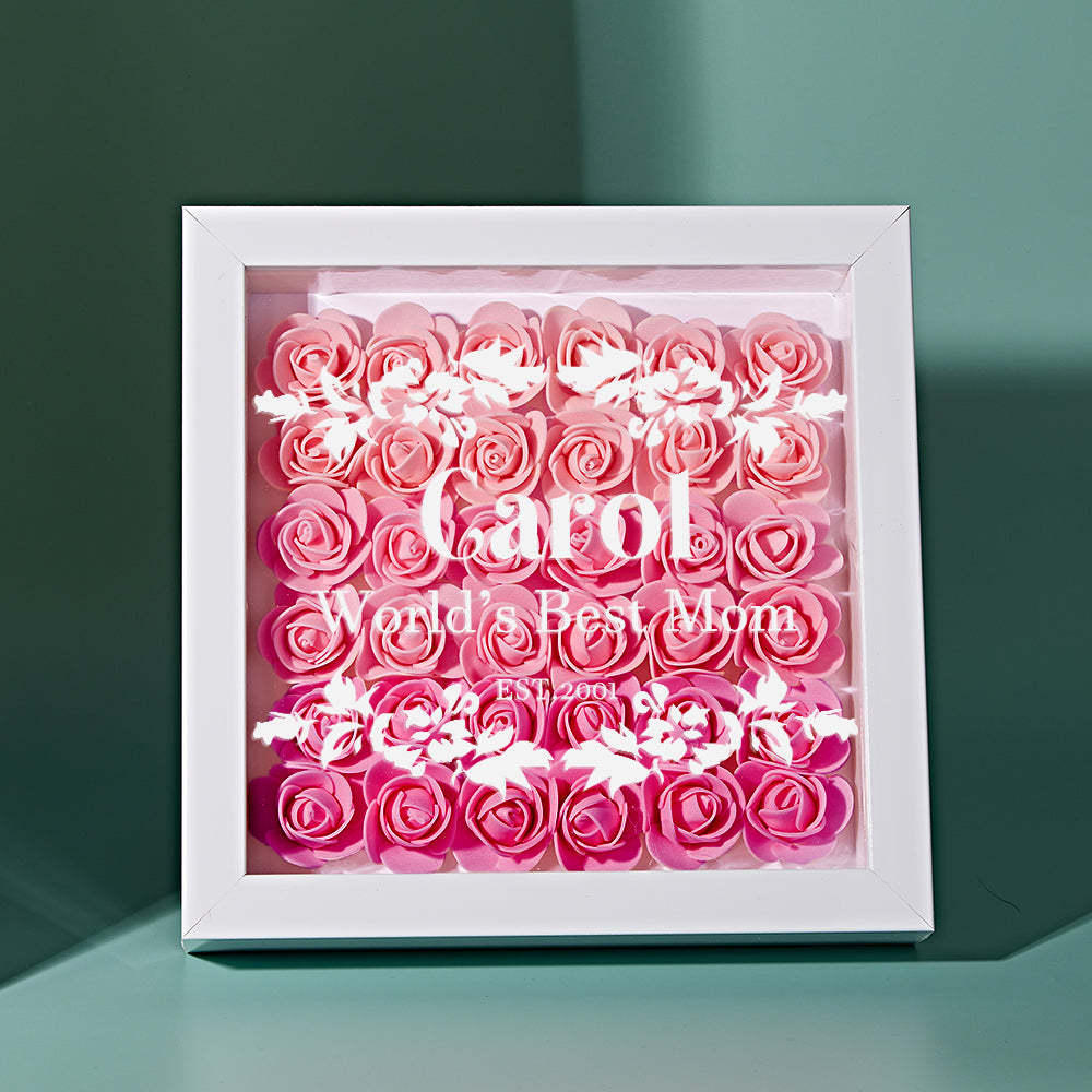 Custom Flower Shadow Box Personalized Gradient Pink Flower Shadowbox Frame Gift for Mom - myphotowalletuk
