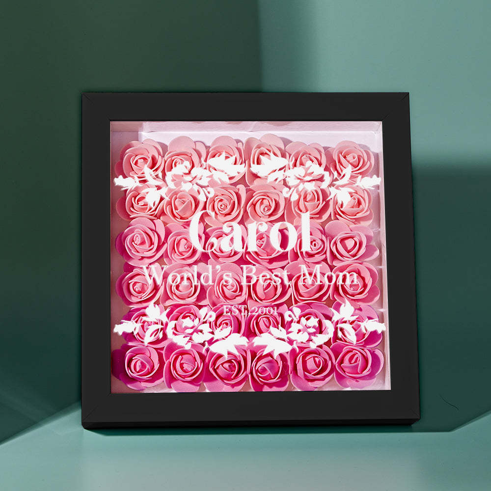 Custom Flower Shadow Box Personalized Gradient Pink Flower Shadowbox Frame Gift for Mom - myphotowalletuk