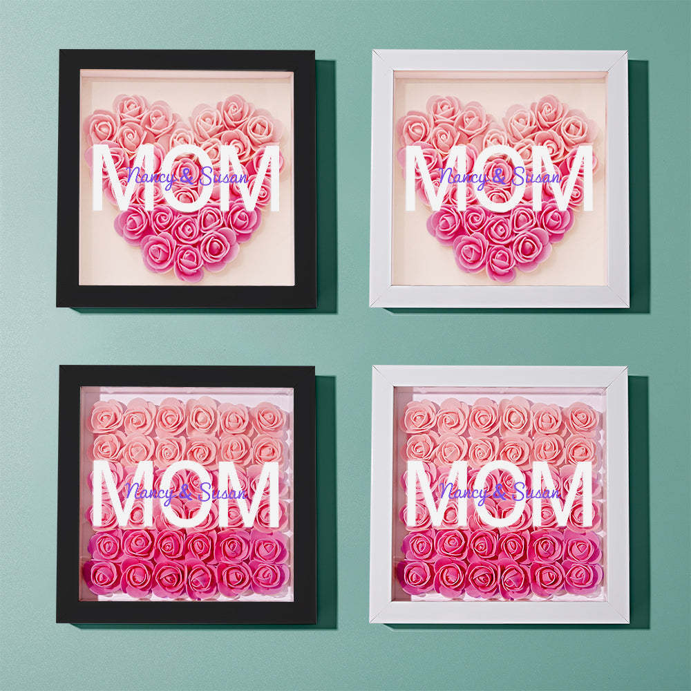 Custom Name Flower Shadow Box Personalized Gradient Pink Flower Shadowbox Frame Gift for Mom - myphotowalletuk