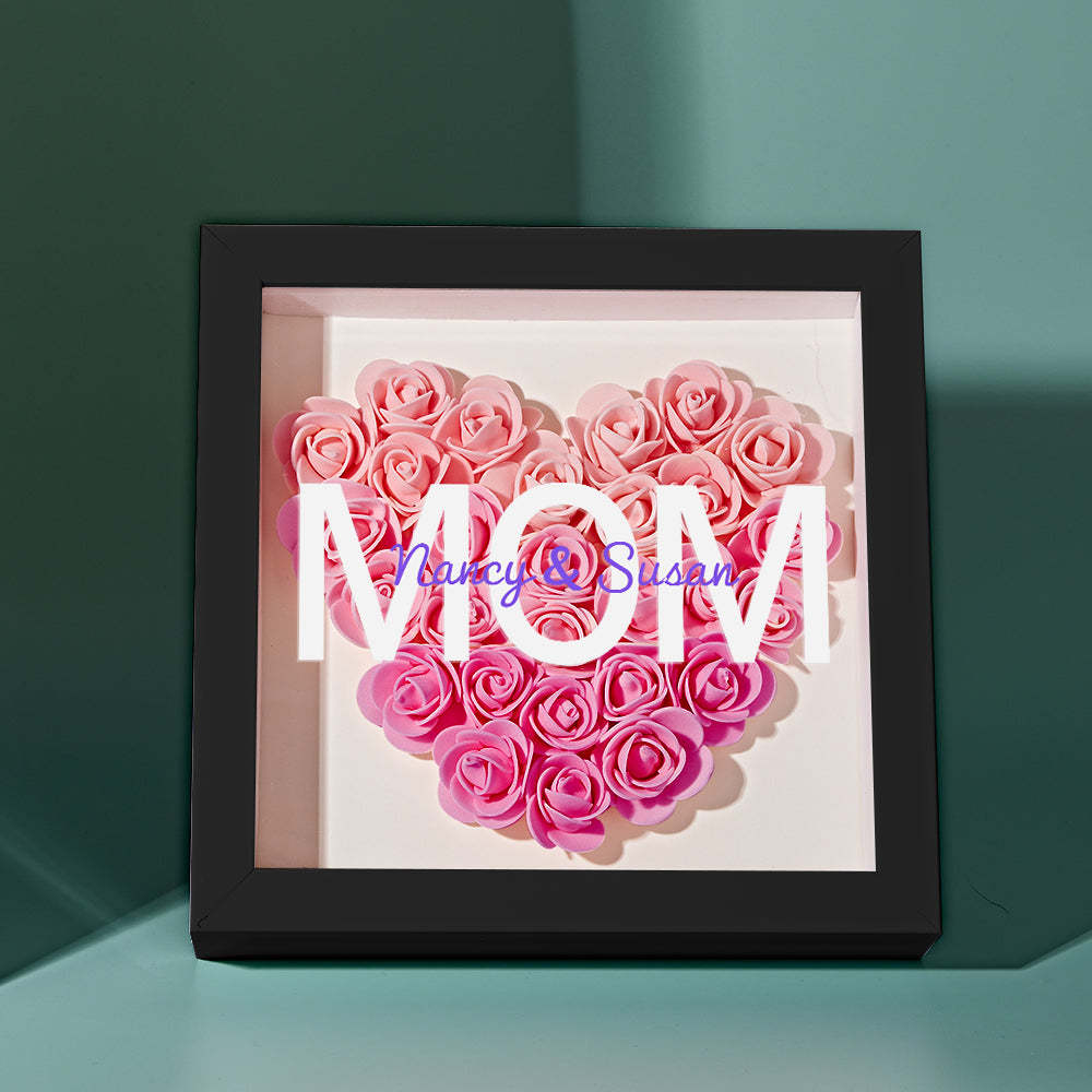 Custom Name Flower Shadow Box Personalized Gradient Pink Flower Shadowbox Frame Gift for Mom - myphotowalletuk