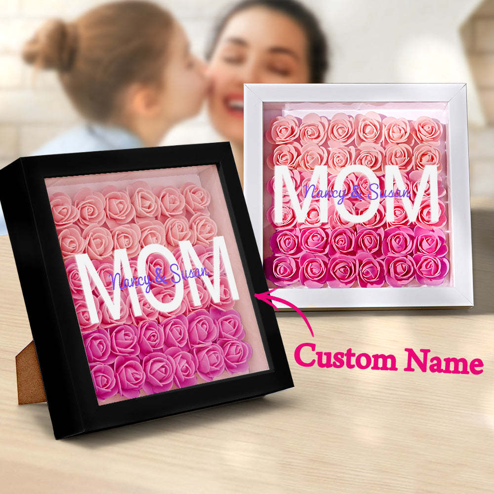 Custom Name Flower Shadow Box Personalized Gradient Pink Flower Shadowbox Frame Gift for Mom - myphotowalletuk