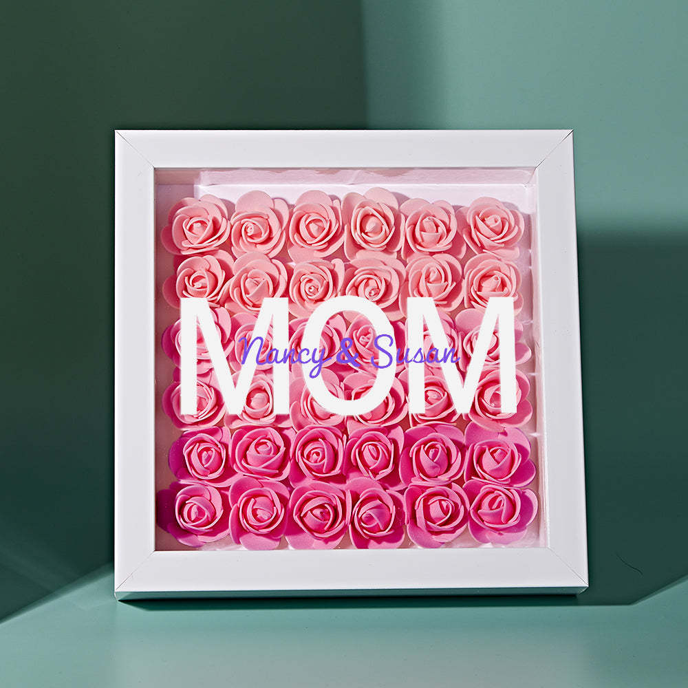 Custom Name Flower Shadow Box Personalized Gradient Pink Flower Shadowbox Frame Gift for Mom - myphotowalletuk