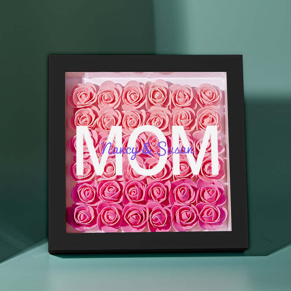 Custom Name Flower Shadow Box Personalized Gradient Pink Flower Shadowbox Frame Gift for Mom - myphotowalletuk