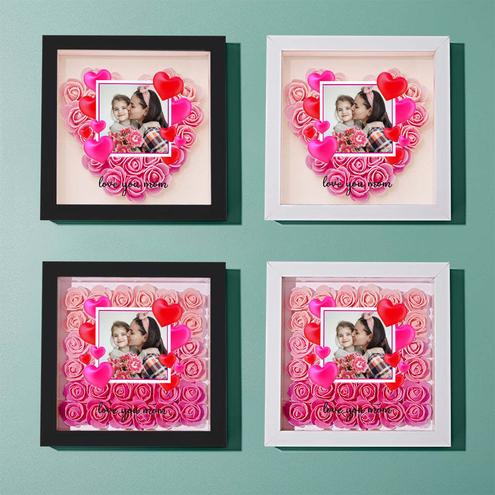 Custom Photo Flower Shadow Box Personalized Gradient Pink Flower Shadowbox Frame Gift for Mom - myphotowalletuk