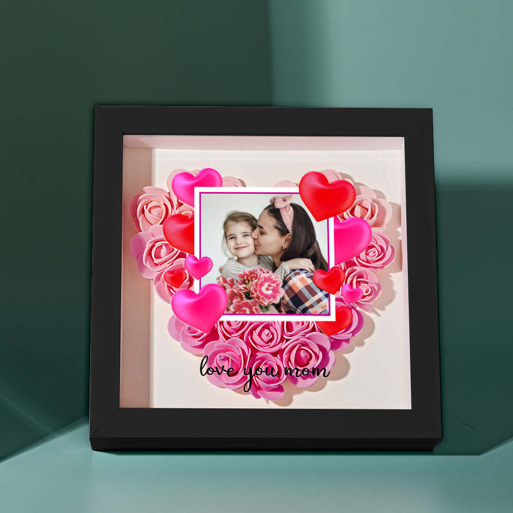 Custom Photo Flower Shadow Box Personalized Gradient Pink Flower Shadowbox Frame Gift for Mom - myphotowalletuk