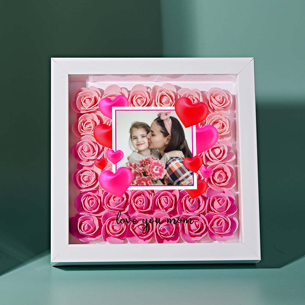 Custom Photo Flower Shadow Box Personalized Gradient Pink Flower Shadowbox Frame Gift for Mom - myphotowalletuk