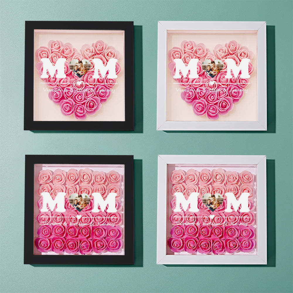 Custom Photo Flower Shadow Box Personalized Heart Gradient Pink Flower Shadowbox Frame Gift for Mom - myphotowalletuk