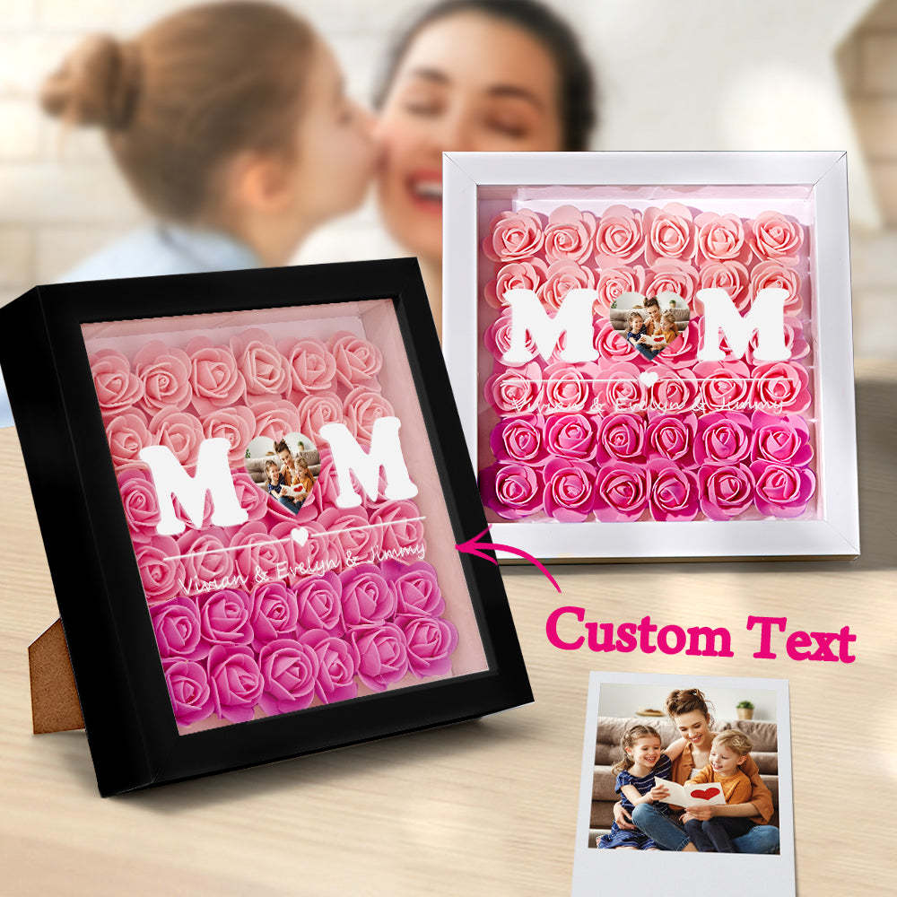 Custom Photo Flower Shadow Box Personalized Heart Gradient Pink Flower Shadowbox Frame Gift for Mom - myphotowalletuk
