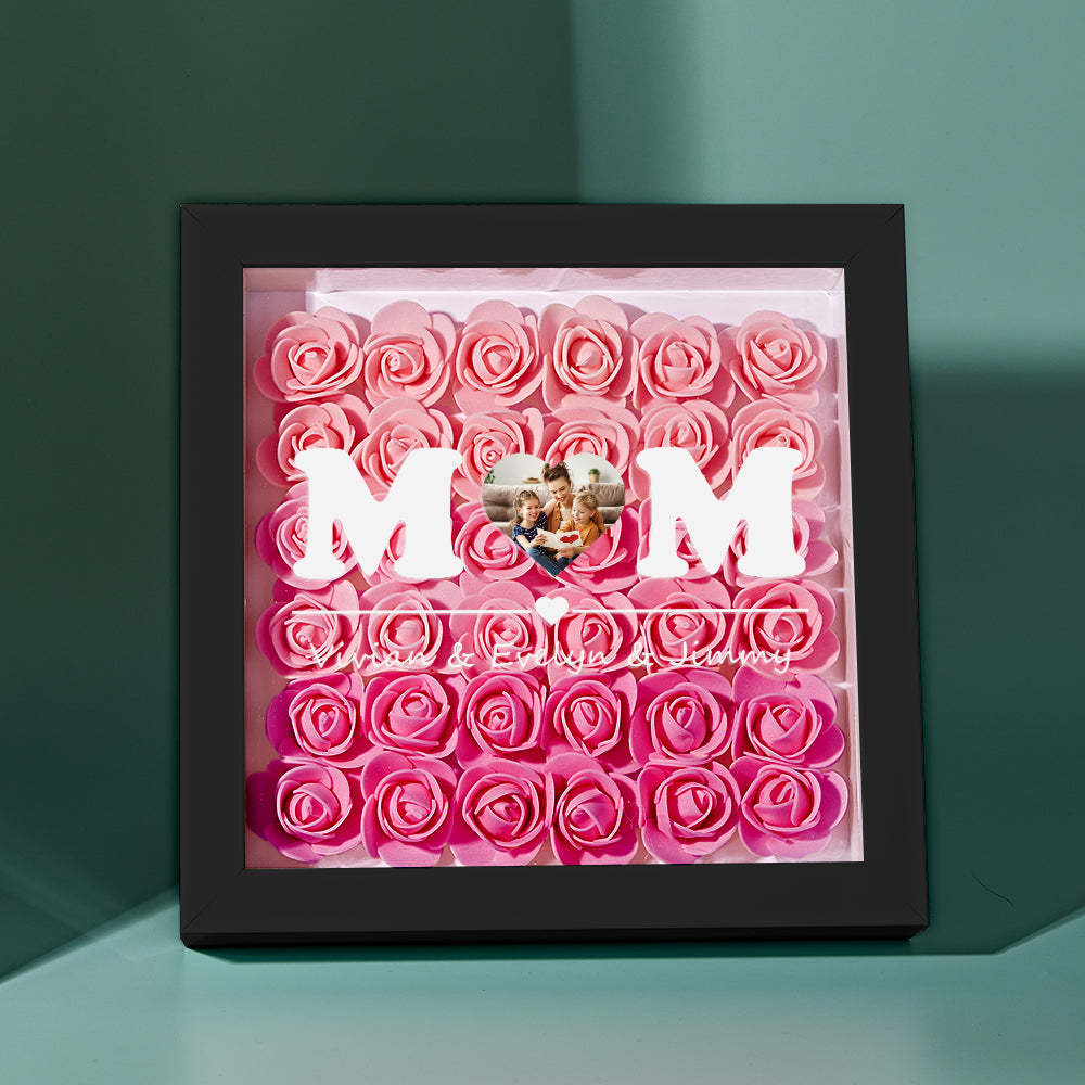 Custom Photo Flower Shadow Box Personalized Heart Gradient Pink Flower Shadowbox Frame Gift for Mom - myphotowalletuk