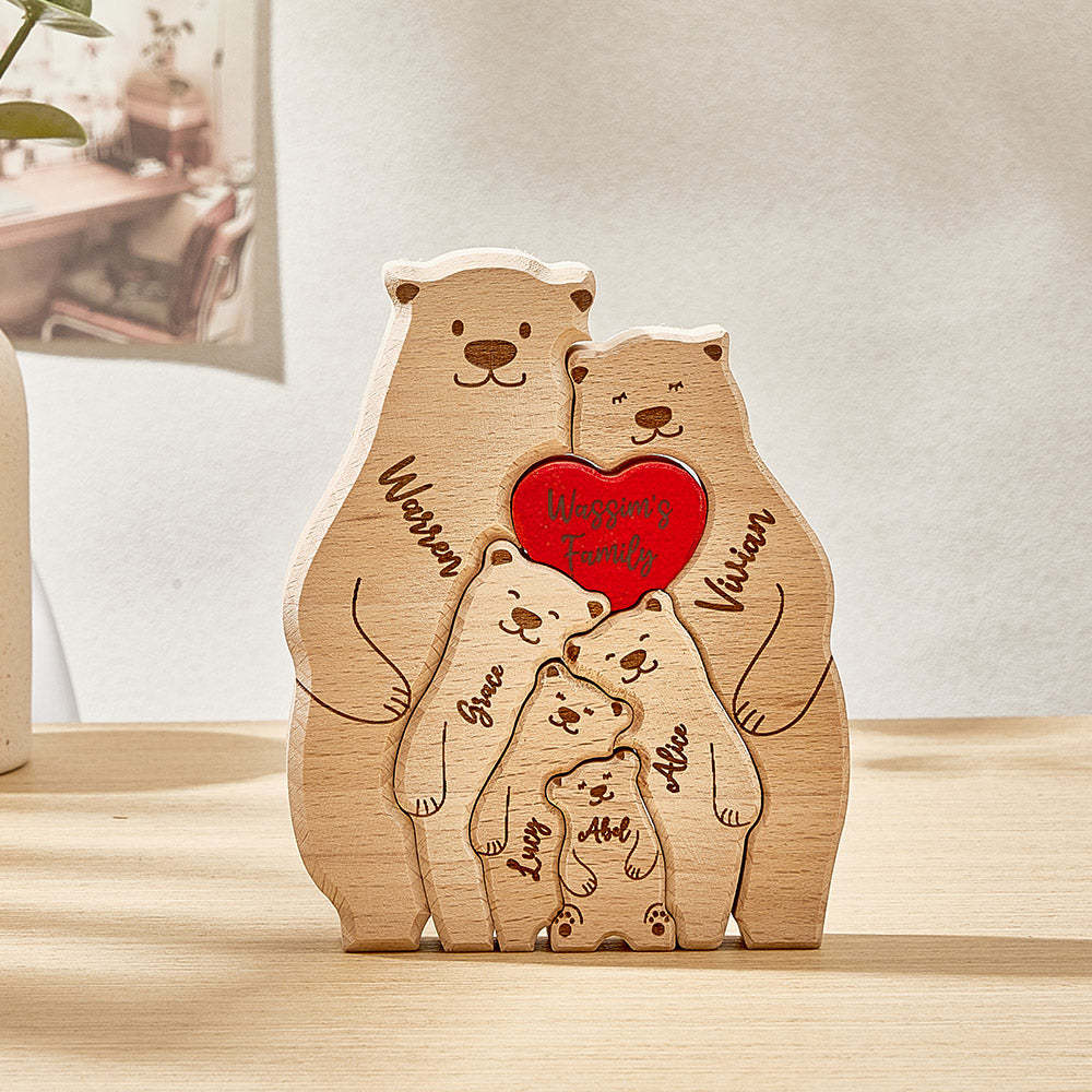 Personalized Wooden Bears Custom Family Member Names Puzzle Home Decor Gifts - NameNecklace