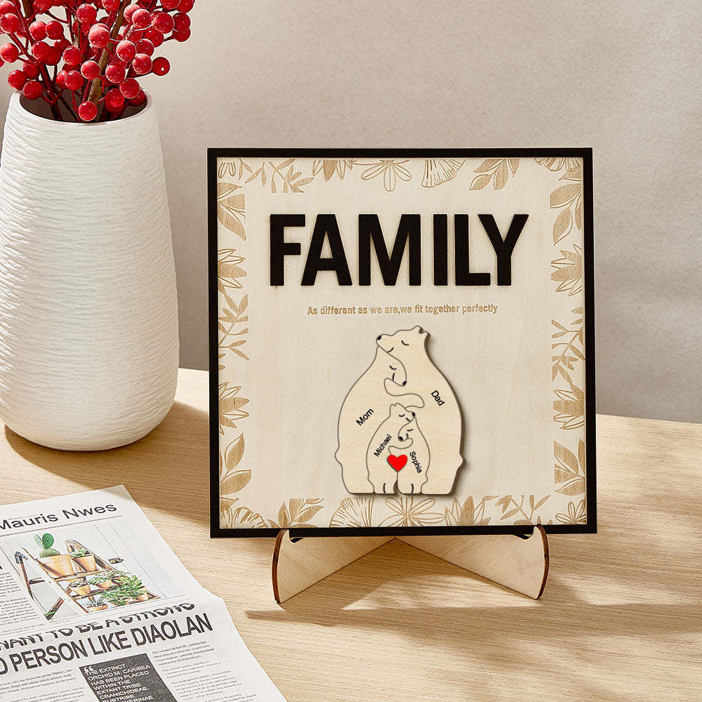 Personalized Family Bear Wooden Plaque Custom Family Member Name Sign Gift for Mom - NameNecklace