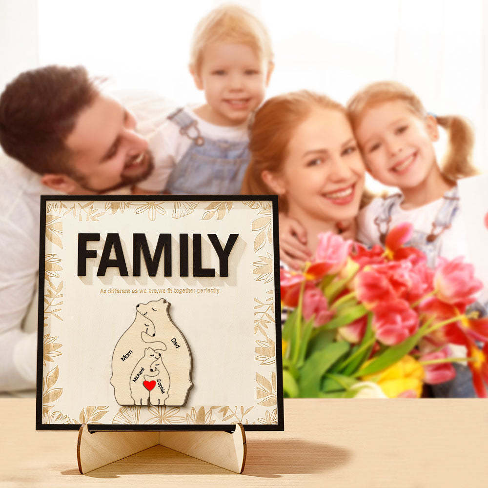 Personalized Family Bear Wooden Plaque Custom Family Member Name Sign Gift for Mom - NameNecklace