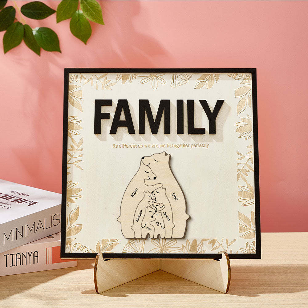 Personalized Family Bear Wooden Plaque Custom Family Member Name Sign Gift for Mom - NameNecklace