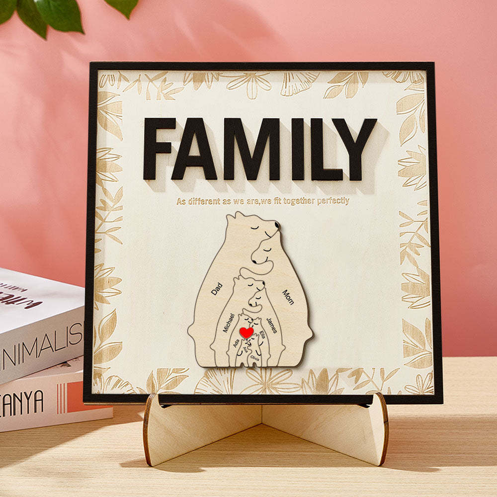Personalized Family Bear Wooden Plaque Custom Family Member Name Sign Gift for Mom - NameNecklace