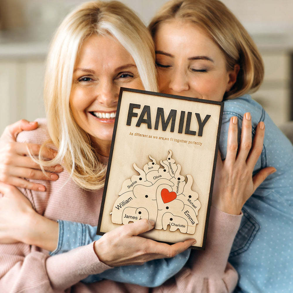 Personalized Family Elephant Wooden Plaque Custom Family Member Name Sign Gift for Mom - NameNecklace