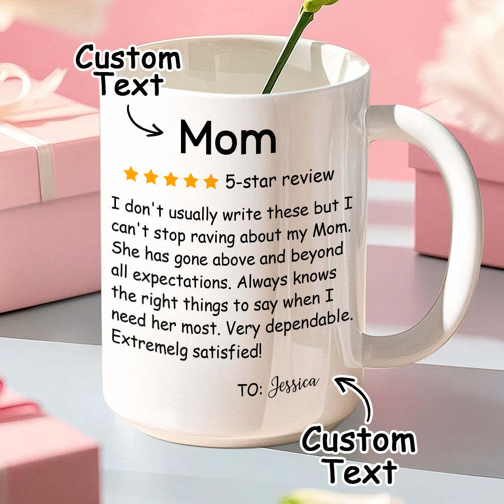 Personalized Five-Star Review Mug with Name Ceramic Coffee Mug Mother's Day Birthday Gift for Mom -