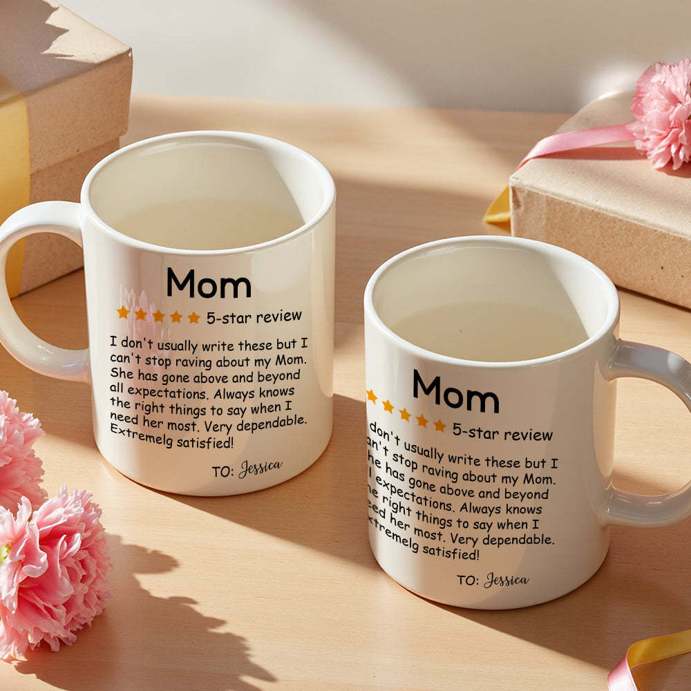 Personalized Five-Star Review Mug with Name Ceramic Coffee Mug Mother's Day Birthday Gift for Mom -