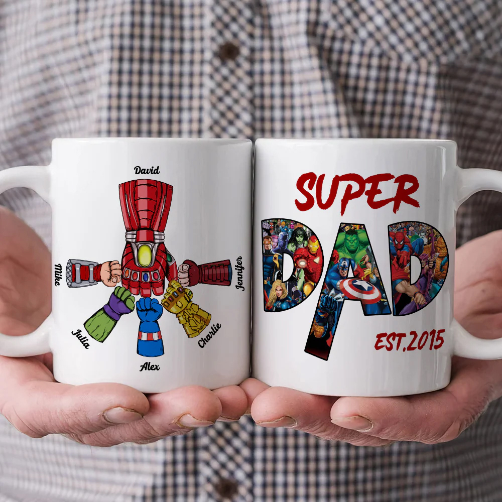 Father's Day Gifts Custom Fists Bump Hero Personalized Names Coffee Mug for Dad - 