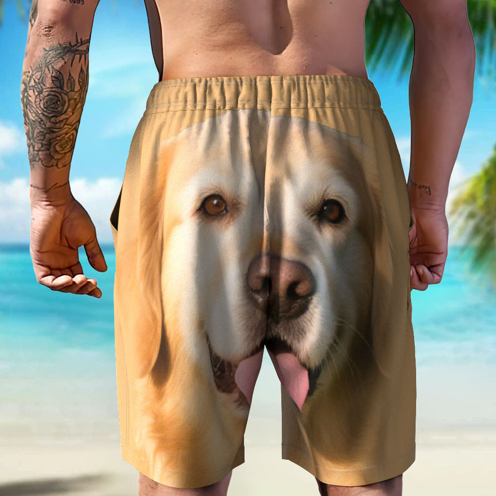 Custom Dog Face Funny Beach Trunks Men's Boxer Briefs - 