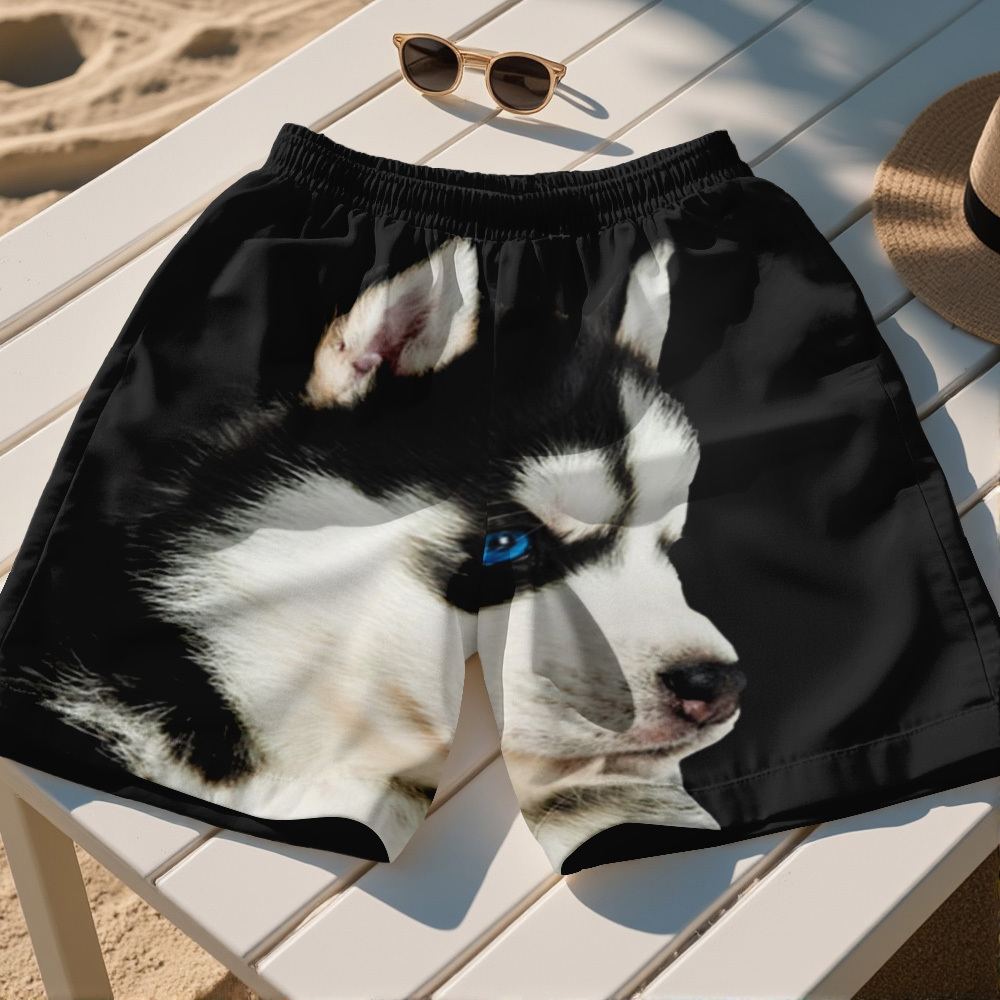 Custom Dog Face Funny Beach Trunks Men's Boxer Briefs - 