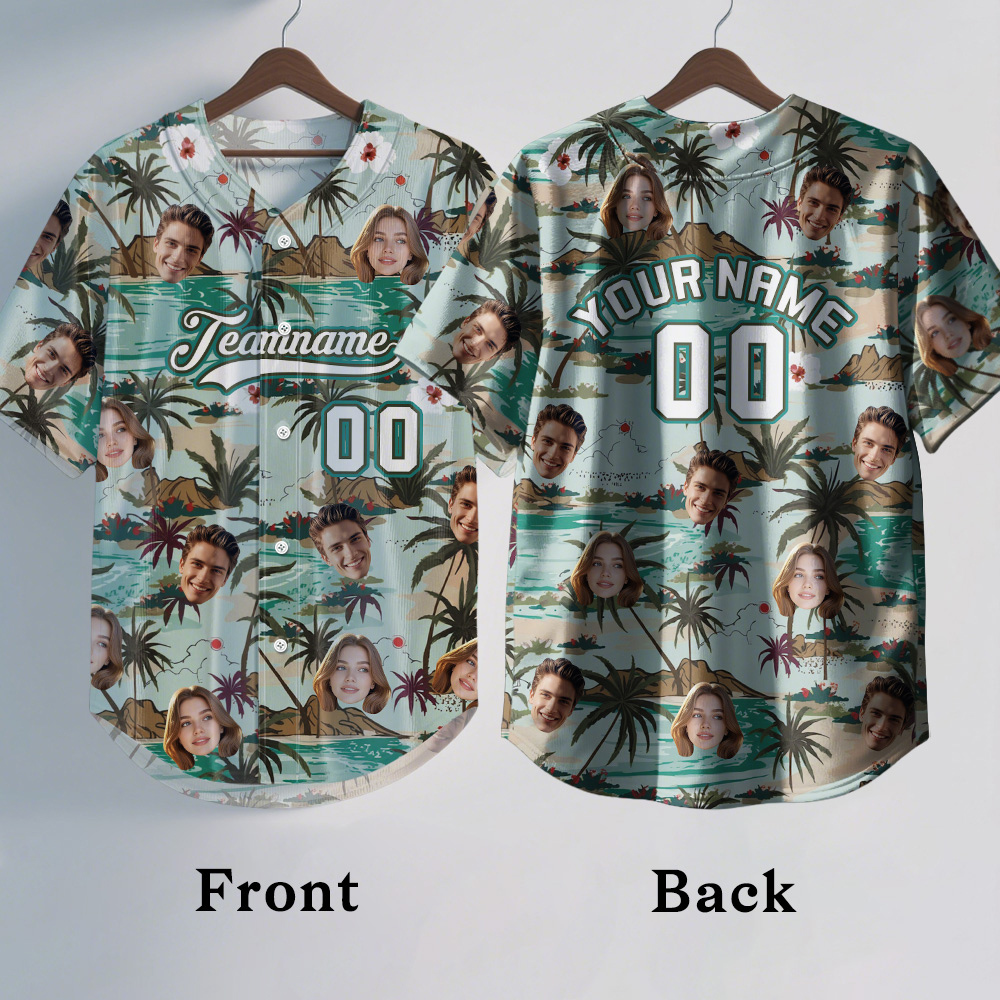 Custom Hawaiian Baseball Jersey with Face Teamname Name Number Personalized Hawaii Floral Shirt for Men Women - 