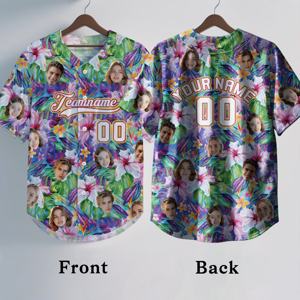 Custom Hawaiian Baseball Jersey with Face Teamname Name Number Personalized Hawaii Floral Shirt for Men Women