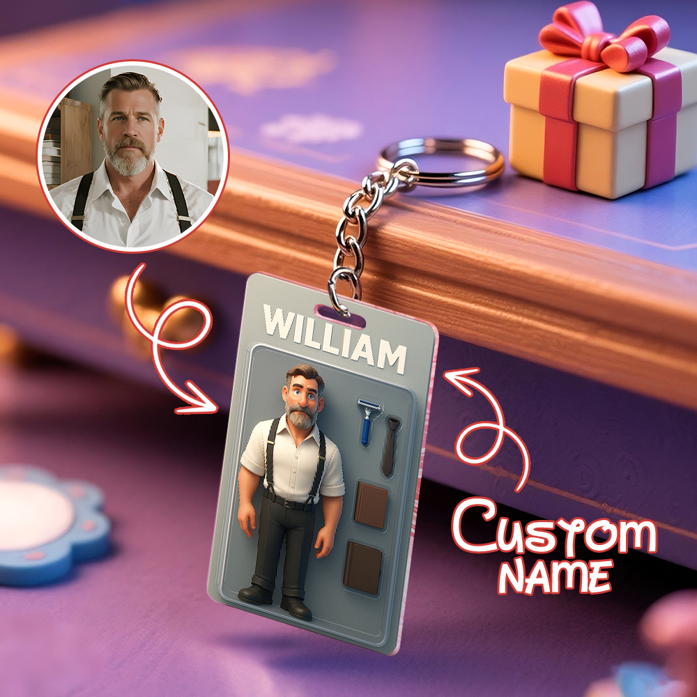 3D Effect Action Figure Pack Packaging Toy Box Style Art Gift Personalised Acrylic Keychain Gift for Mom