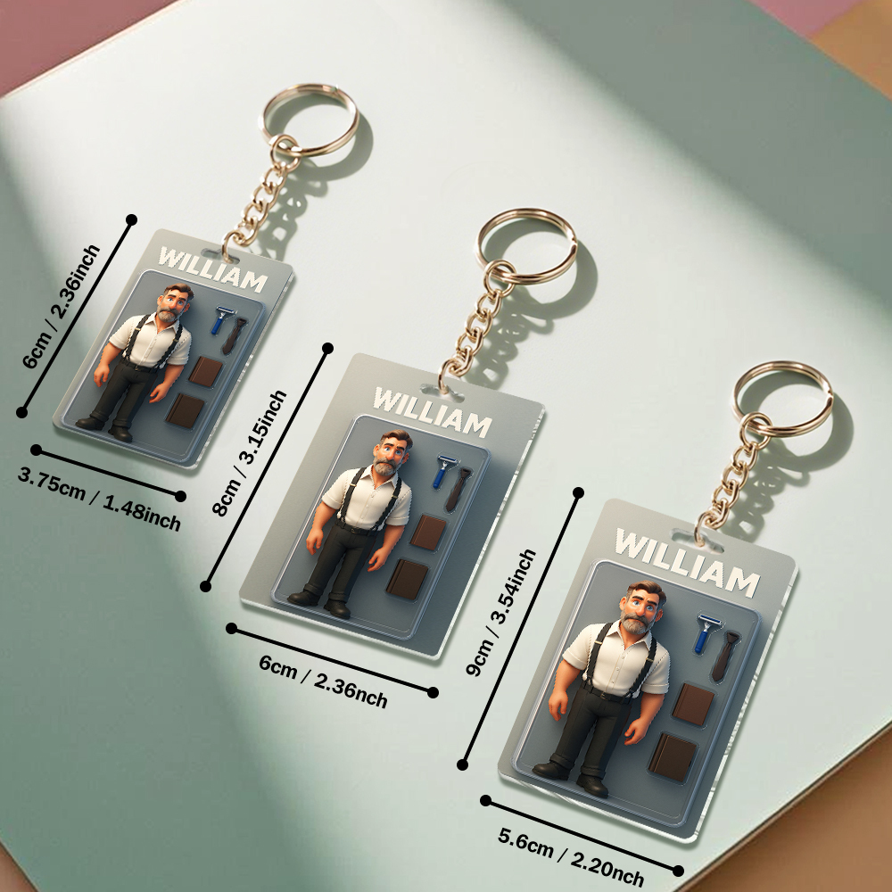 3D Effect Action Figure Pack Packaging Toy Box Style Art Gift Personalised Acrylic Keychain Gift for Mom