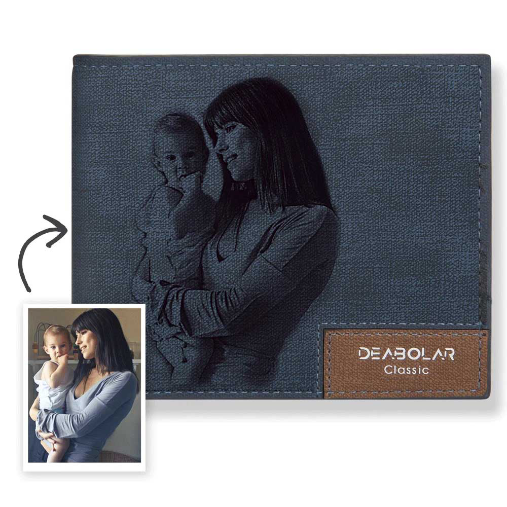 Men's Bifold Short Custom Photo Wallet Blue - 