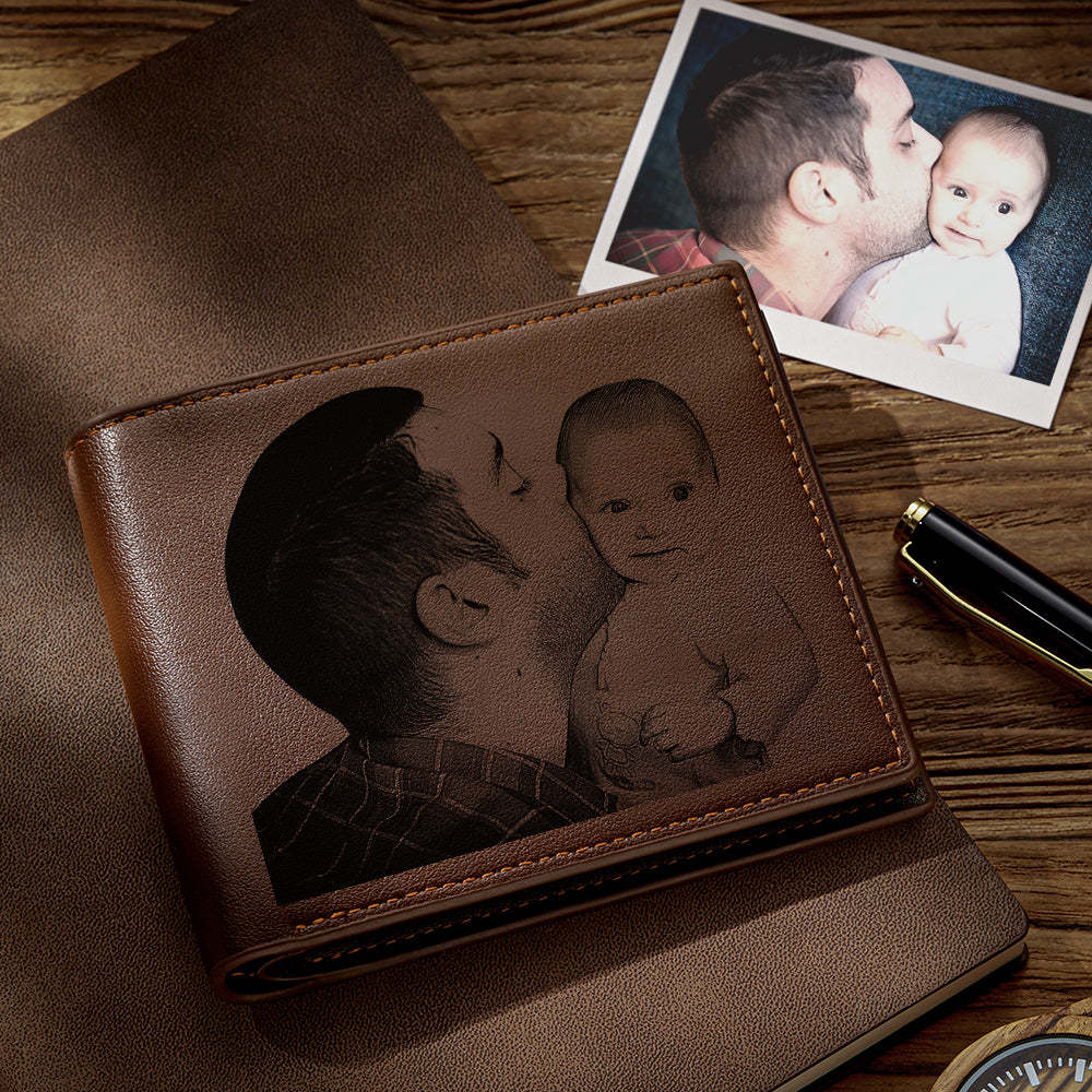 Custom Photo Engraved Leather Wallet Father's Day Gift for Dad - NameNecklace