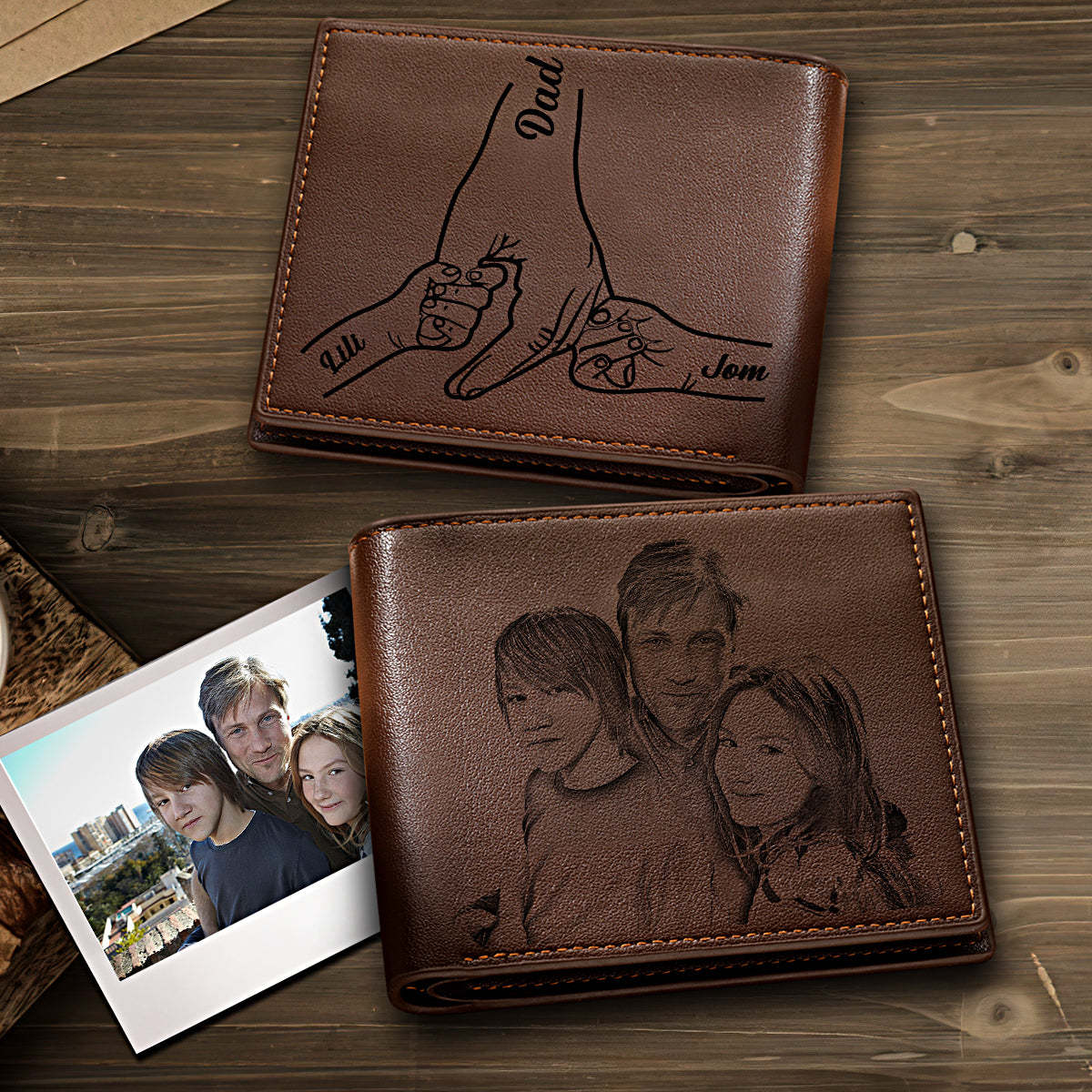 Custom Photo Engraved Leather Wallet Father's Day Gift for Dad - NameNecklace