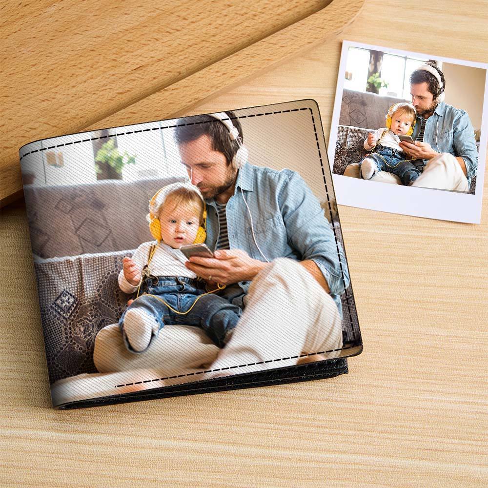 Personalized Photo Men's Wallet with Custom Text on Back Birthday Gifts for Him