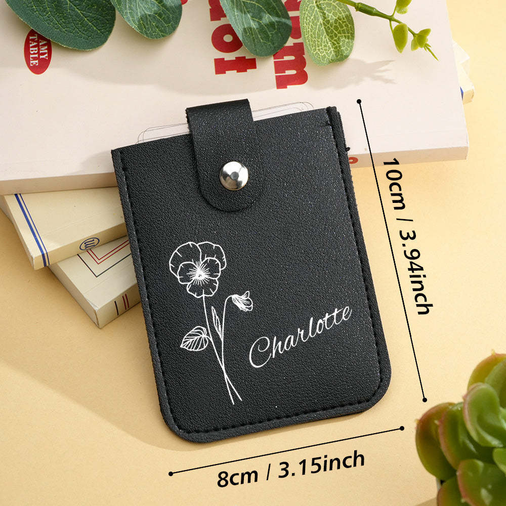 Personalized Birth Flower Wallet with Name Mini Pull-out Card Holder Wallet Gift for Her -