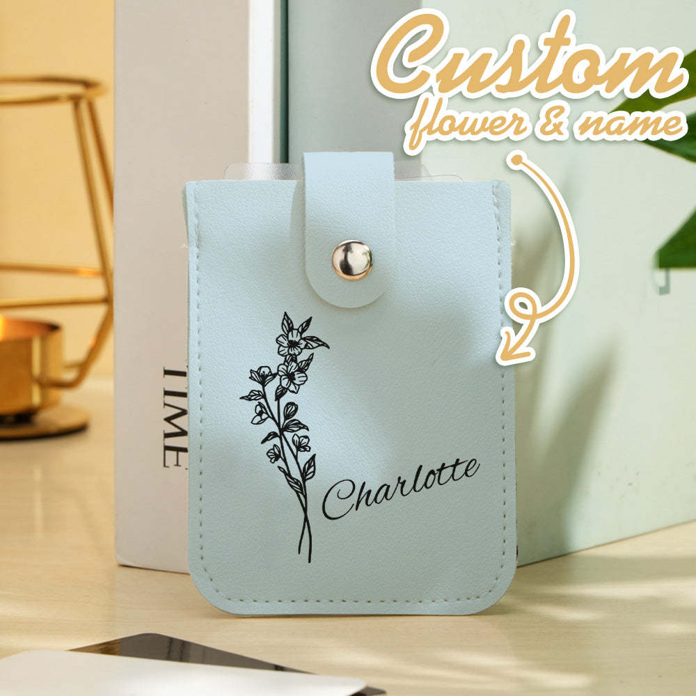 Personalized Birth Flower Wallet with Name Mini Pull-out Card Holder Wallet Gift for Her -