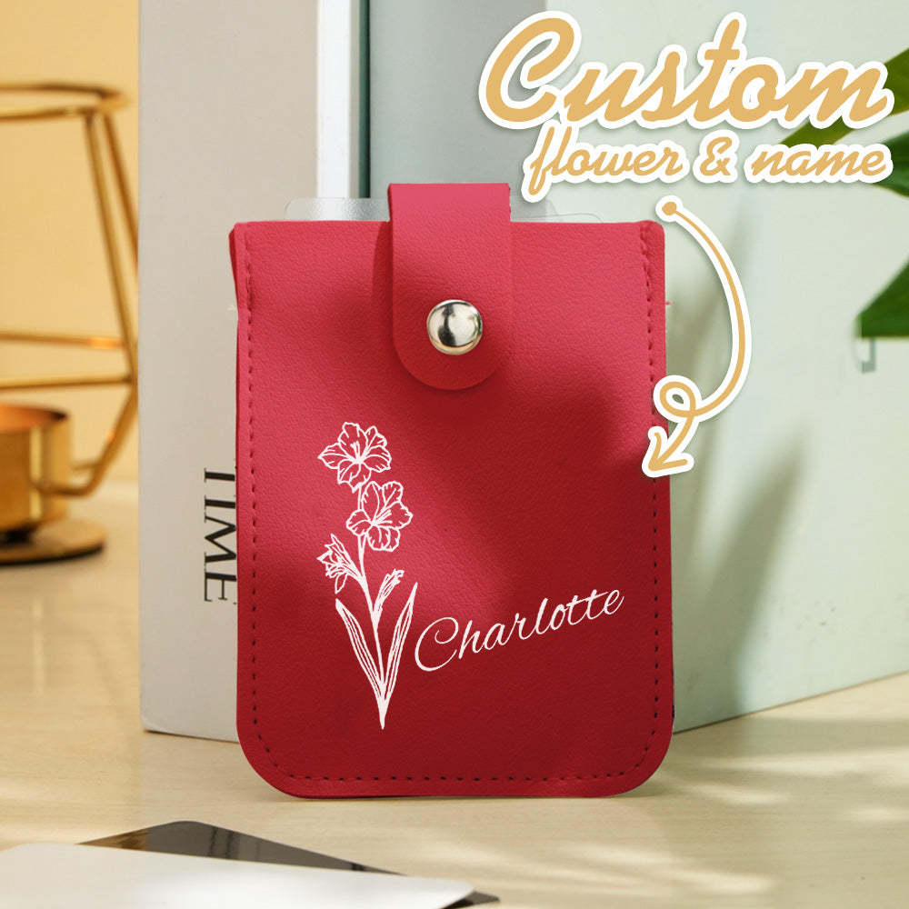 Personalized Birth Flower Wallet with Name Mini Pull-out Card Holder Wallet Gift for Her -