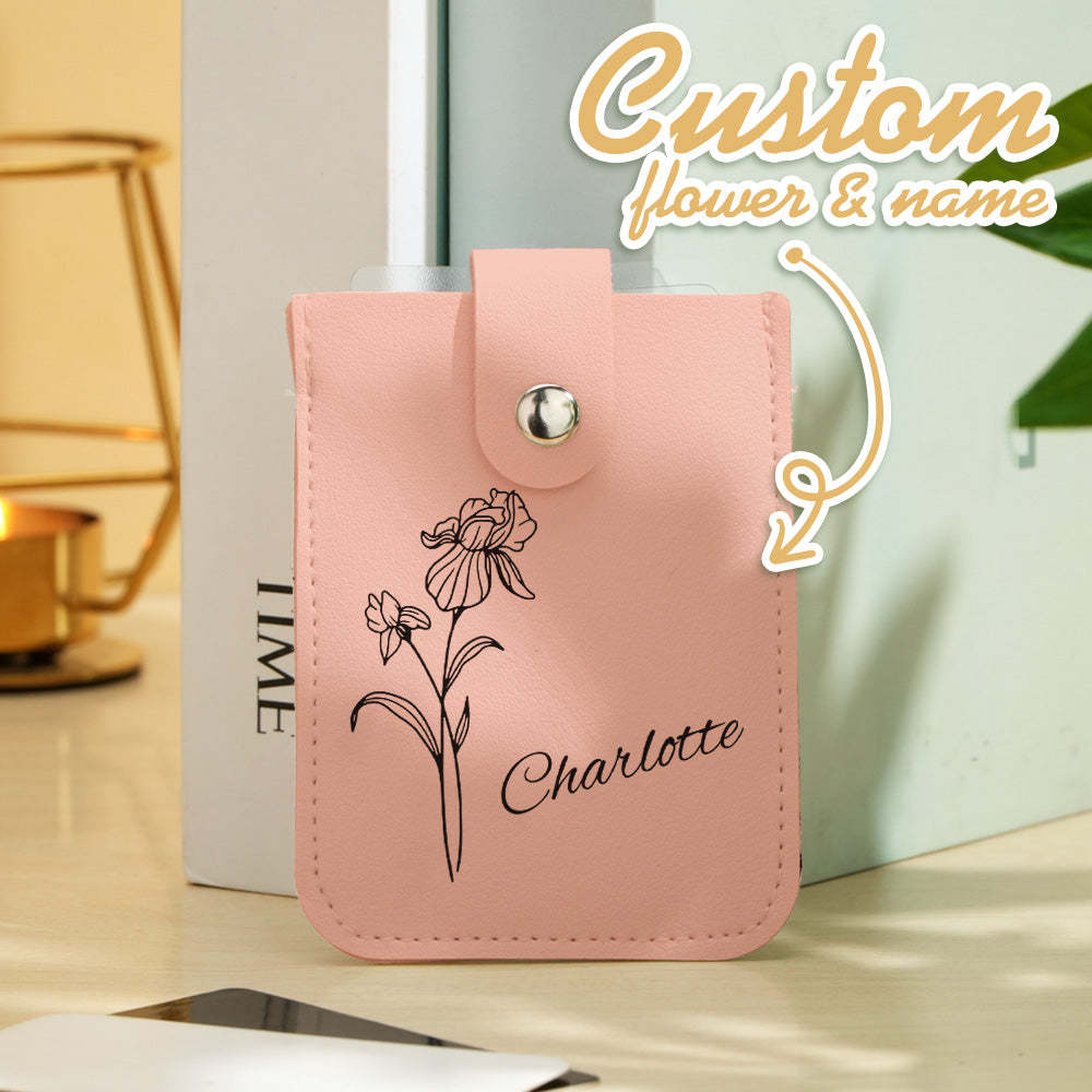 Personalized Birth Flower Wallet with Name Mini Pull-out Card Holder Wallet Gift for Her -