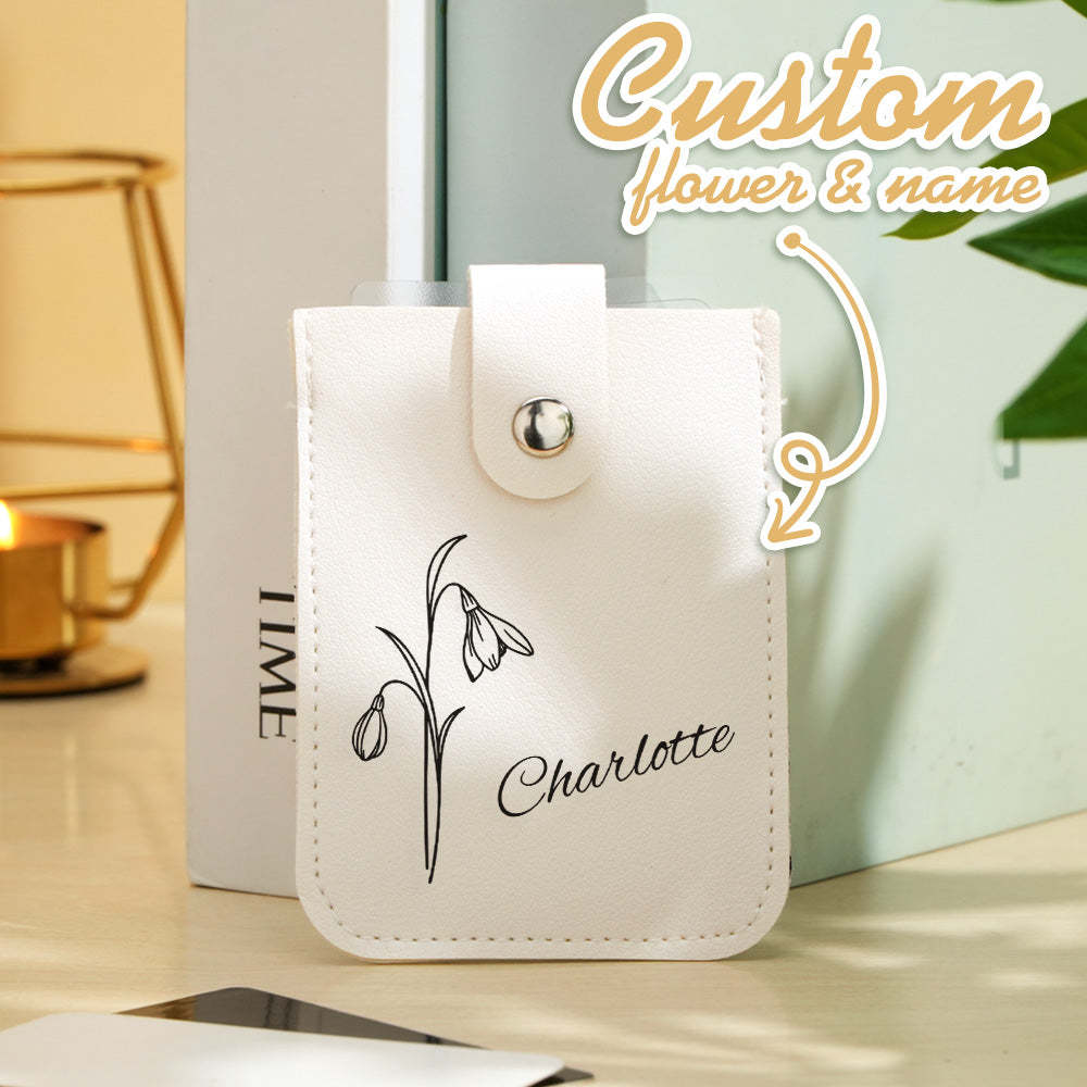 Personalized Birth Flower Wallet with Name Mini Pull-out Card Holder Wallet Gift for Her -
